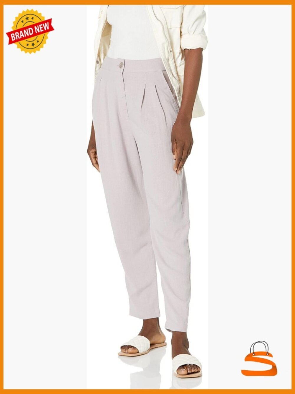 High-Waisted Linen Tapered Pants with Pleats